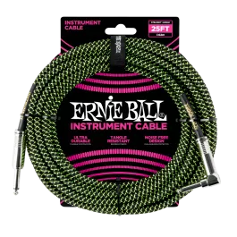 Ernie Ball P06066 Braided Instrument Cable 25 Ft. BLACK/GREEN