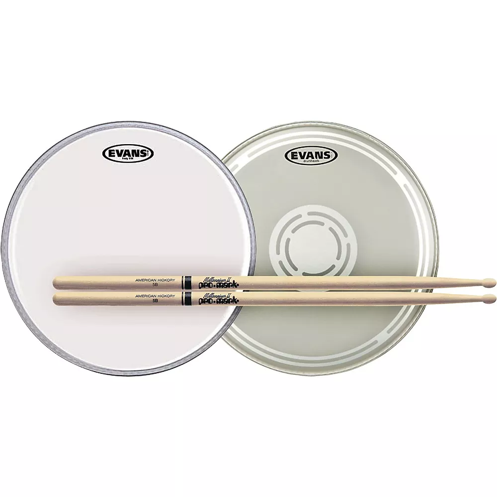 EVANS EC Reverse Dot Snare Batter and Snare Side Head Pack With Free Pair of Promark Sticks Wood 5A