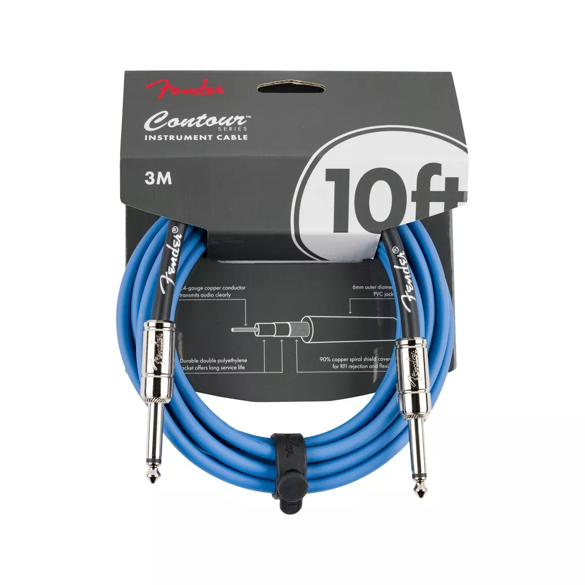 Fender 10FT Contour Series Instrument Cable, Lake Placid Blue
