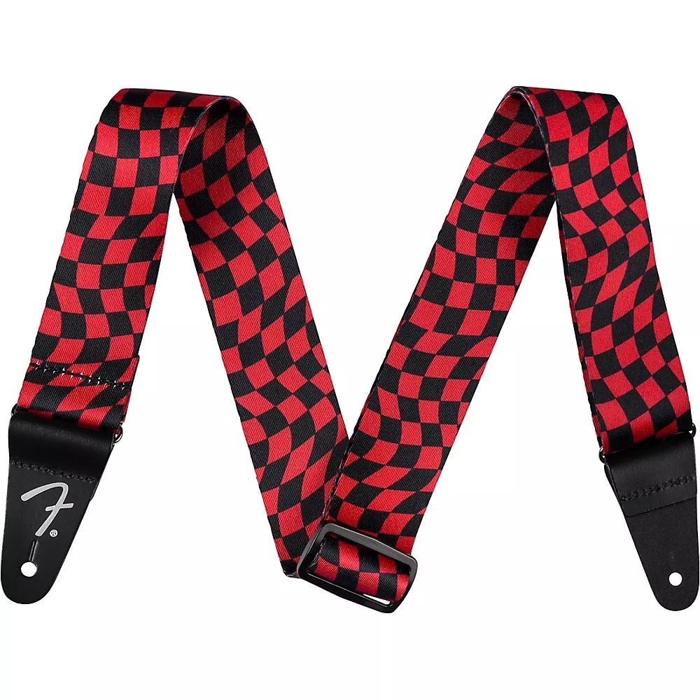 Fender Wavy Checkerboard Polyester Guitar Strap, Red