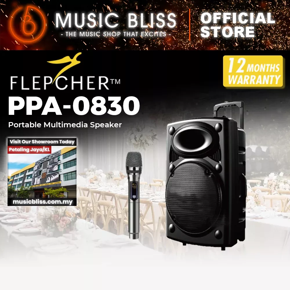 Flepcher PPA-0830 Portable Speaker 8", 300W with 1 Wireless Microphone