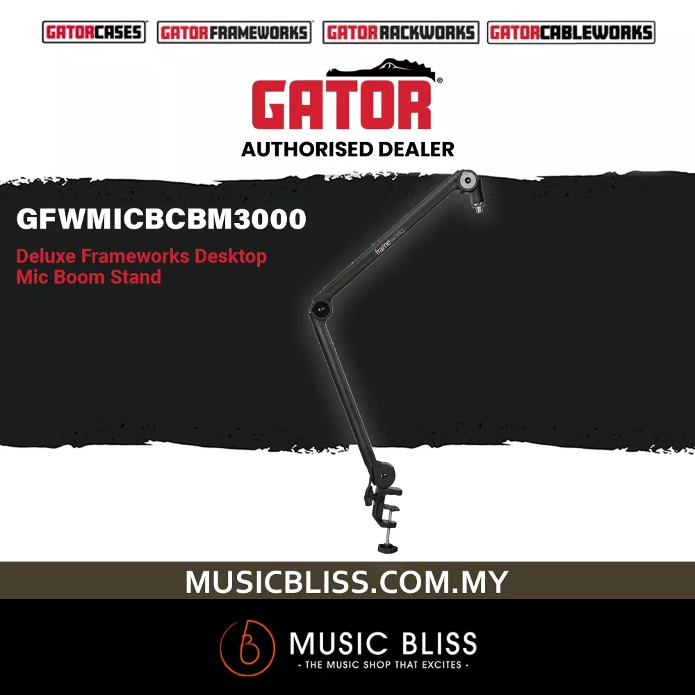 Gator Frameworks GFWMICBCBM3000 Deluxe Desk-Mounted Broadcast Microphone Boom Stand for Shure SM7B, Shure MV7, Rode PodMic & Blue Yeti