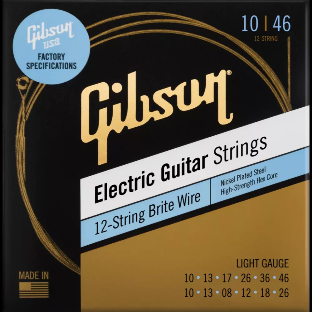 GIBSON ACCESSORIES BRITE WIRE ‘REINFORCED’ ELECTRIC GUITAR STRINGS, 12-STRING – .010-.046 LIGHT (SEG-BW12L)