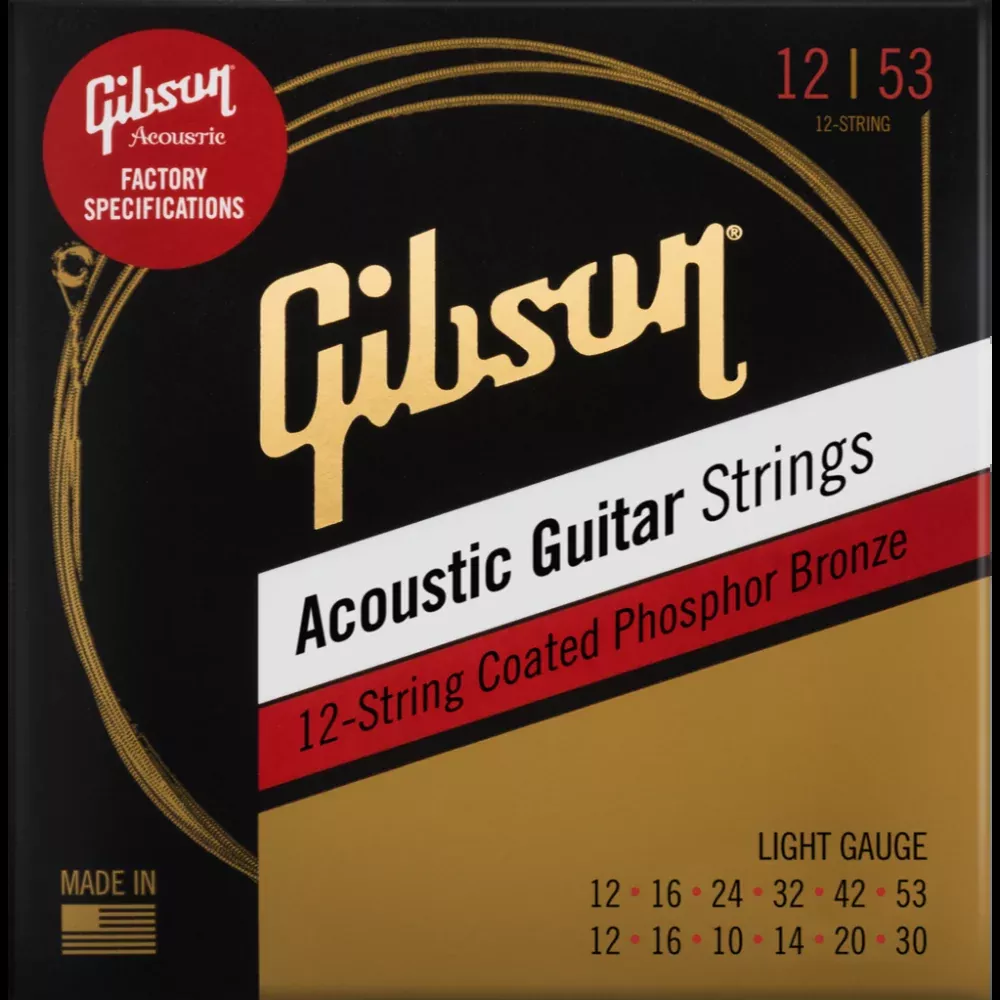 GIBSON ACCESSORIES COATED PHOSPHOR BRONZE ACOUSTIC GUITAR STRINGS, 12-STRING – .012-.053 LIGHT (SAG-PB12L)