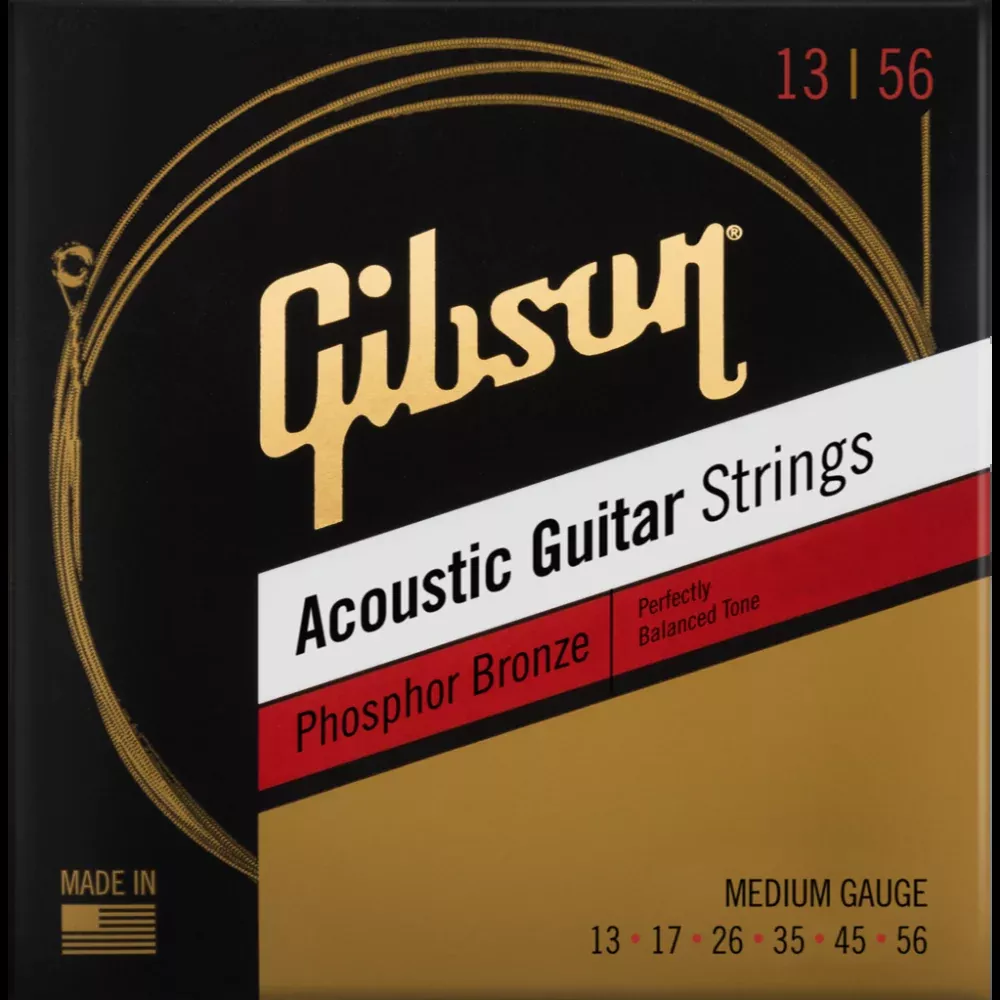 GIBSON ACCESSORIES PHOSPHOR BRONZE ACOUSTIC GUITAR STRINGS – .013-.056 MEDIUM (SAG-PB13)