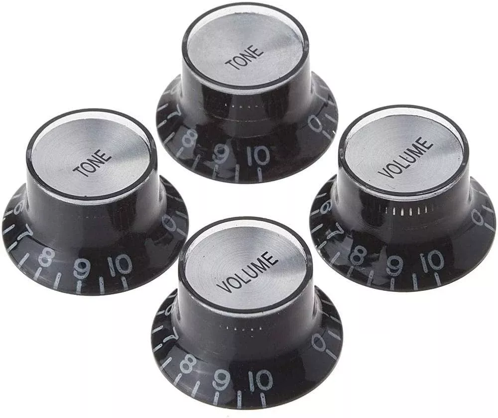 Gibson Top Hat Knobs with Inserts 4PK in Black with Silver Metal Insert
