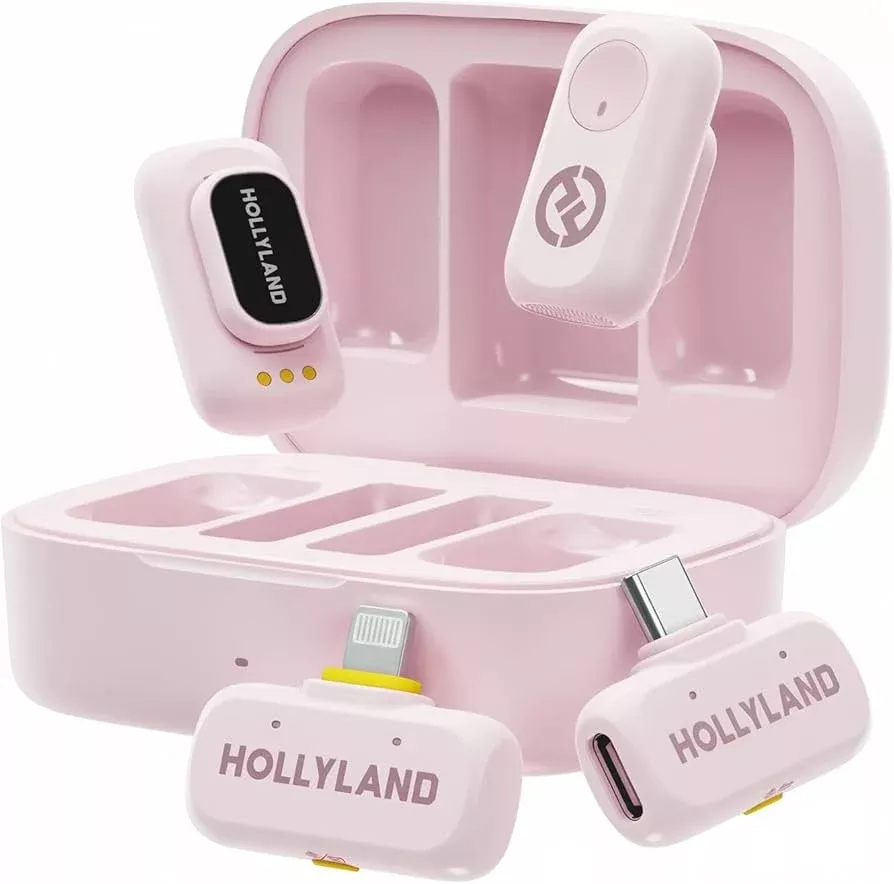 Hollyland LARK A1 Combo Digital Wireless Microphone System with Charging Case – Cloud Pink