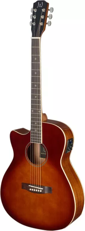 J.N Guitars Dark cherryburst acoustic-electric auditorium guitar with solid spruce top, Bessie series – BES-ACE DCB