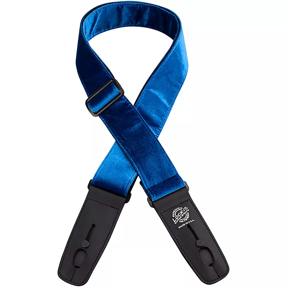 Lock-It Straps 2" Crushed Velvet Locking Guitar Strap Blue