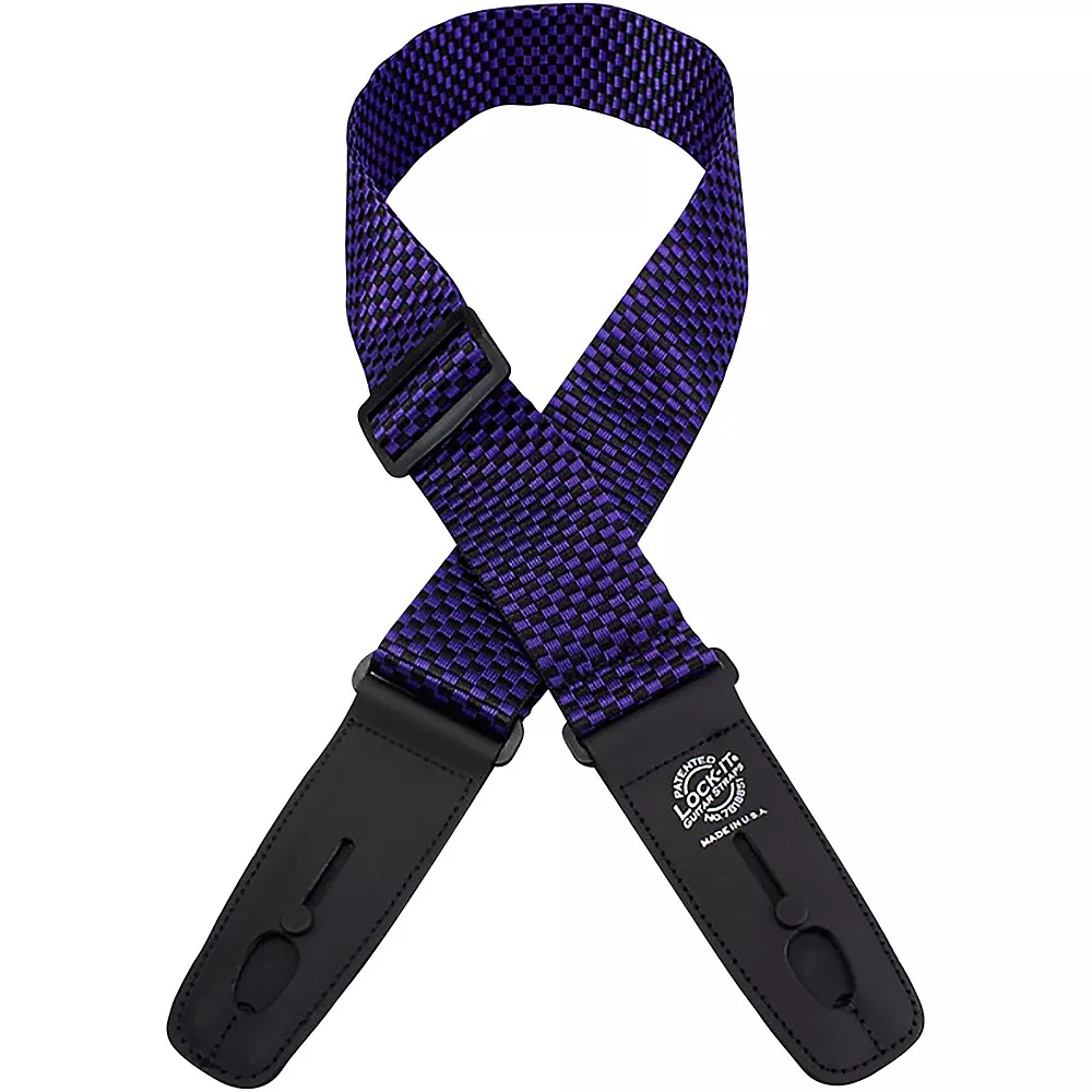 Lock-It Straps 2" Poly Guitar Strap Purple Checkers