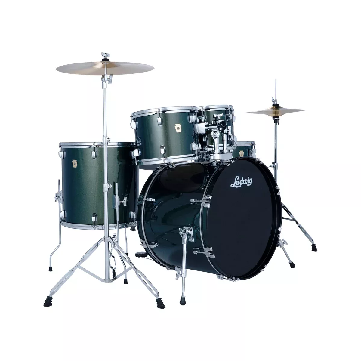 Ludwig LC190C5 Accent Drive 5pcs Drum Set w/Hardware+Throne+Cymbal, Jade Dust