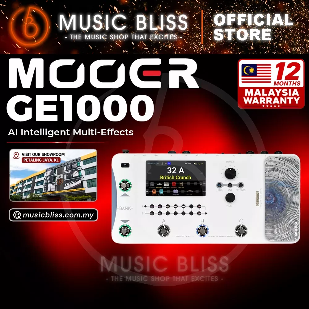 Mooer GE1000 Guitar Amp Modelling and Multi Effects Pedal with Touch Screen - White