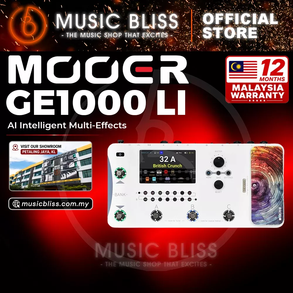Mooer GE1000Li Guitar Amp Modelling and Multi Effects Pedal with Touch Screen & Built In Battery – White