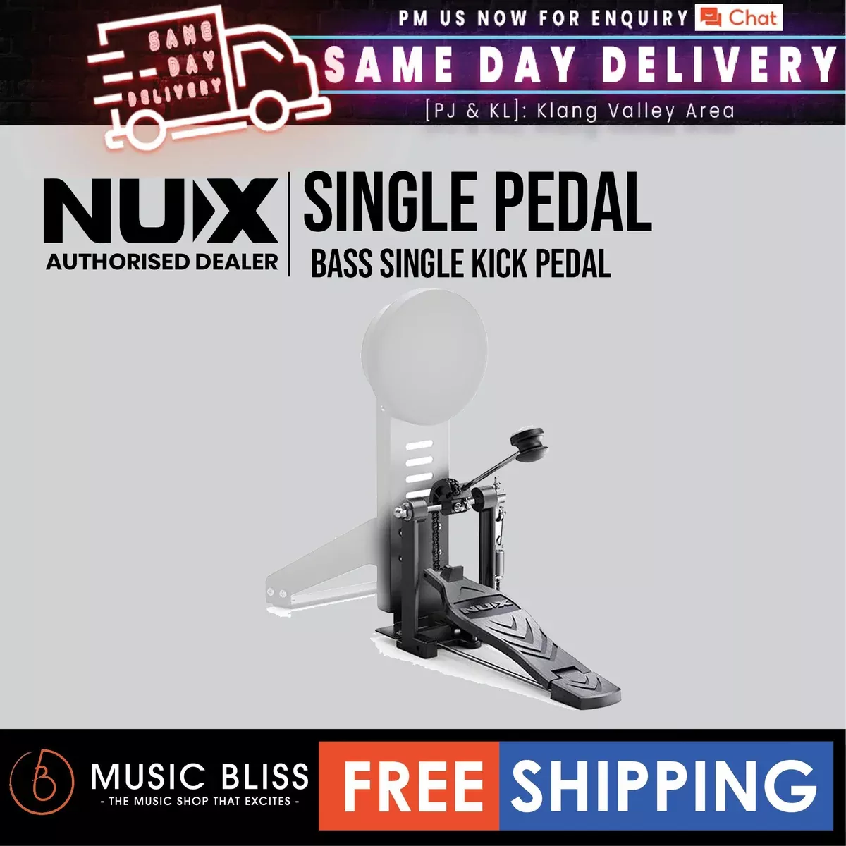 NUX Bass Drum Single Pedal Compatible For Majority Electronic And Portable Drum