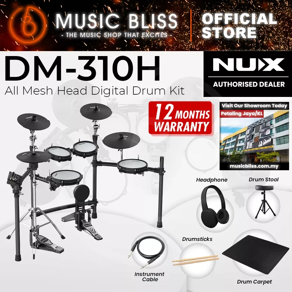 NUX DM-310H Full Set Digital Electronic Drum Kit with Bluetooth and Dual Mesh Head