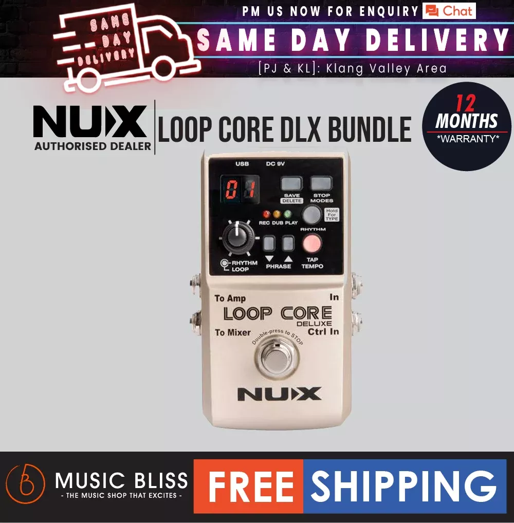 NUX Loop Core Deluxe Effect Drum Rhytm Pedal Bundle with NMP-2 Dual Footswitch