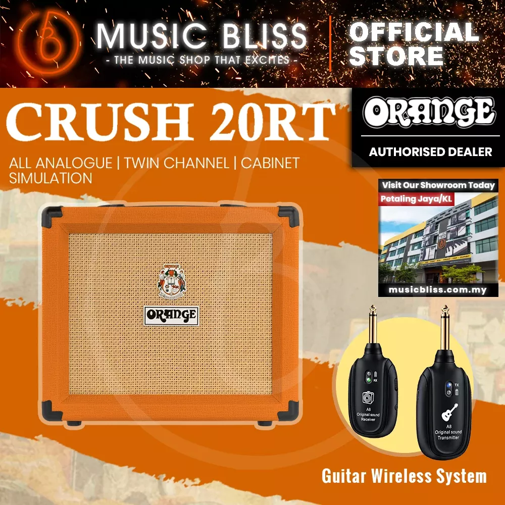 Orange Crush 20RT – 20-watt 1×8″ Best Beginner Electric Combo Amp with FREE Wireless Guitar System – Home Practice Amp Bundle