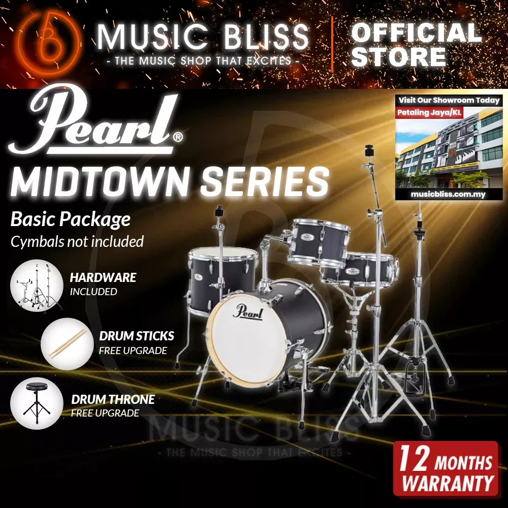 Pearl Midtown Series MT564/C 4-piece Drum Set with Hardware – Matte Asphalt Black