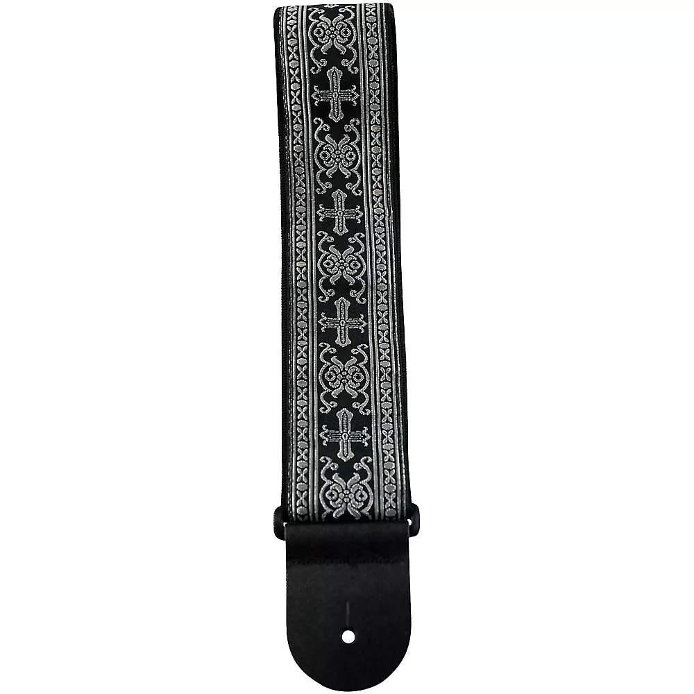 Perri's Premium Jaquard Weaved on Webbing Backing Guitar Strap Silver Metallic Brocade Crosses 2.5 in.