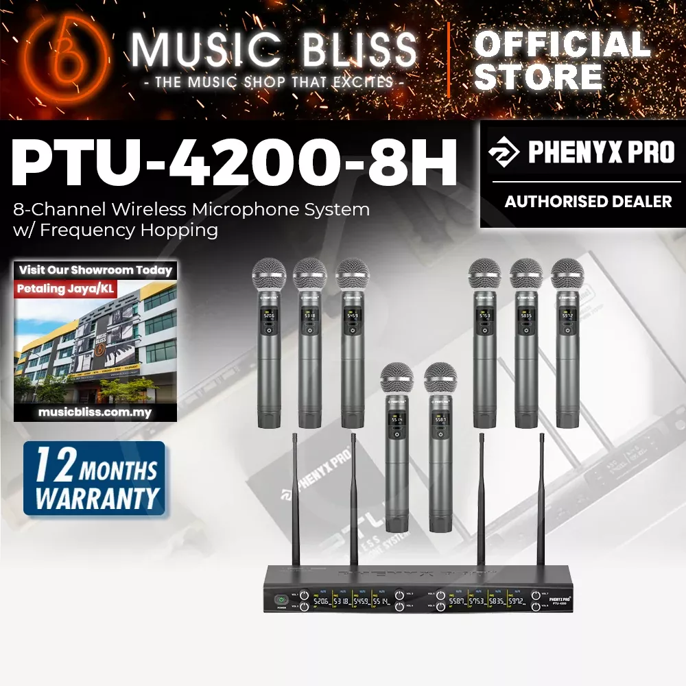 Phenyx Pro PTU-4200-8H 8-Channel Wireless Microphone System w/ Frequency Hopping