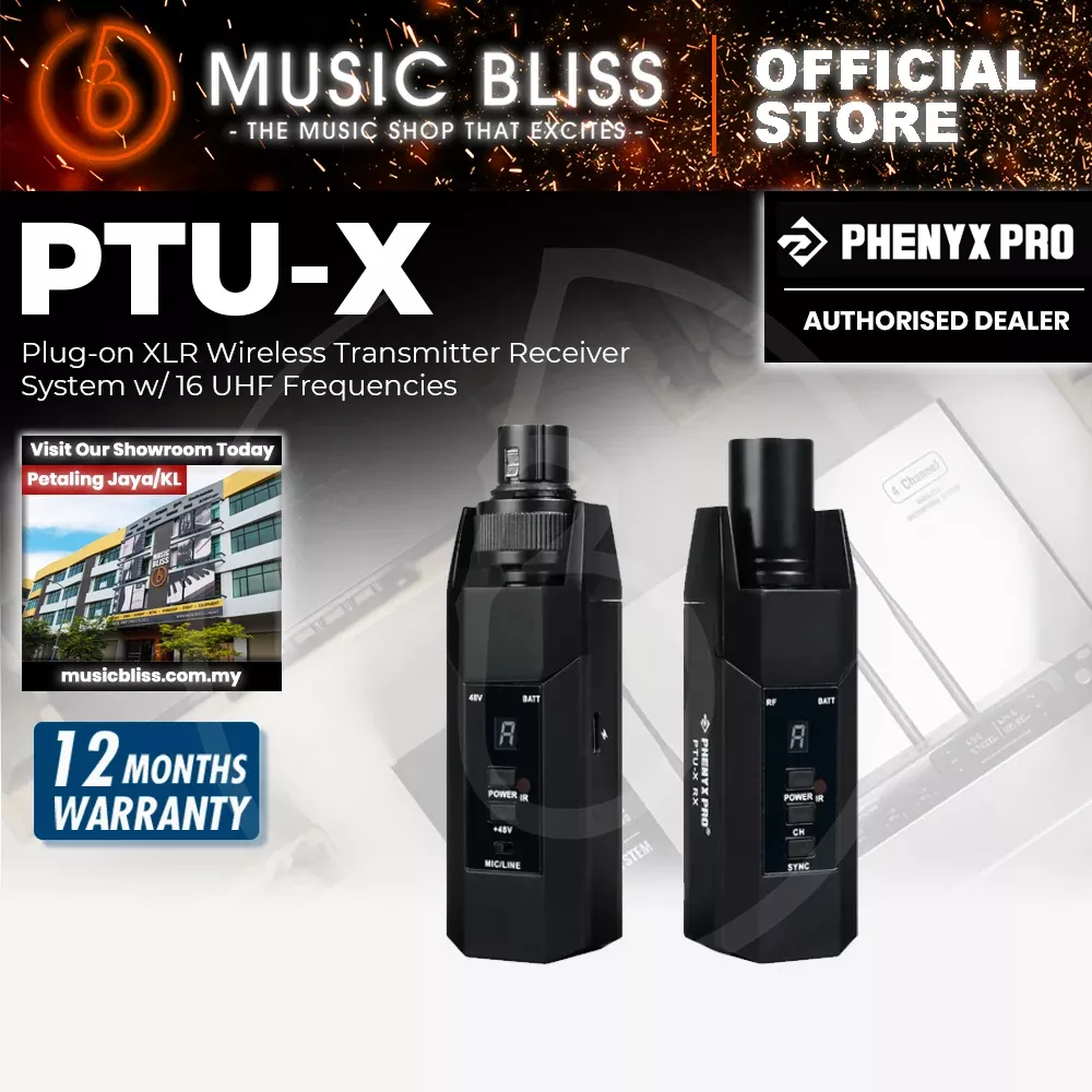 Phenyx Pro PTU-X Plug-on XLR Wireless Transmitter Receiver System w/ 16 UHF Frequencies