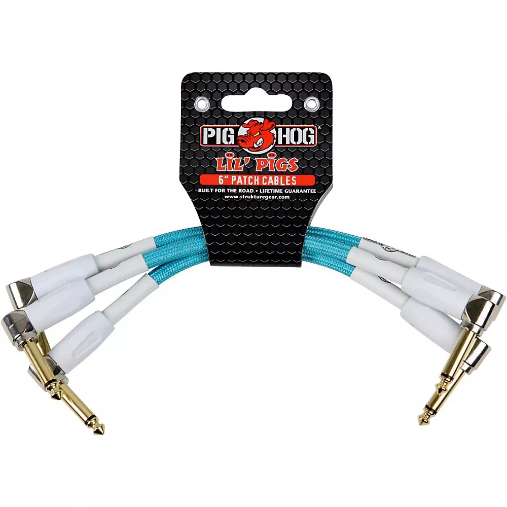 Pig Hog Instrument Cables Lil Pigs 6 in. Patch Cables (3-Pack) Daphne Blue