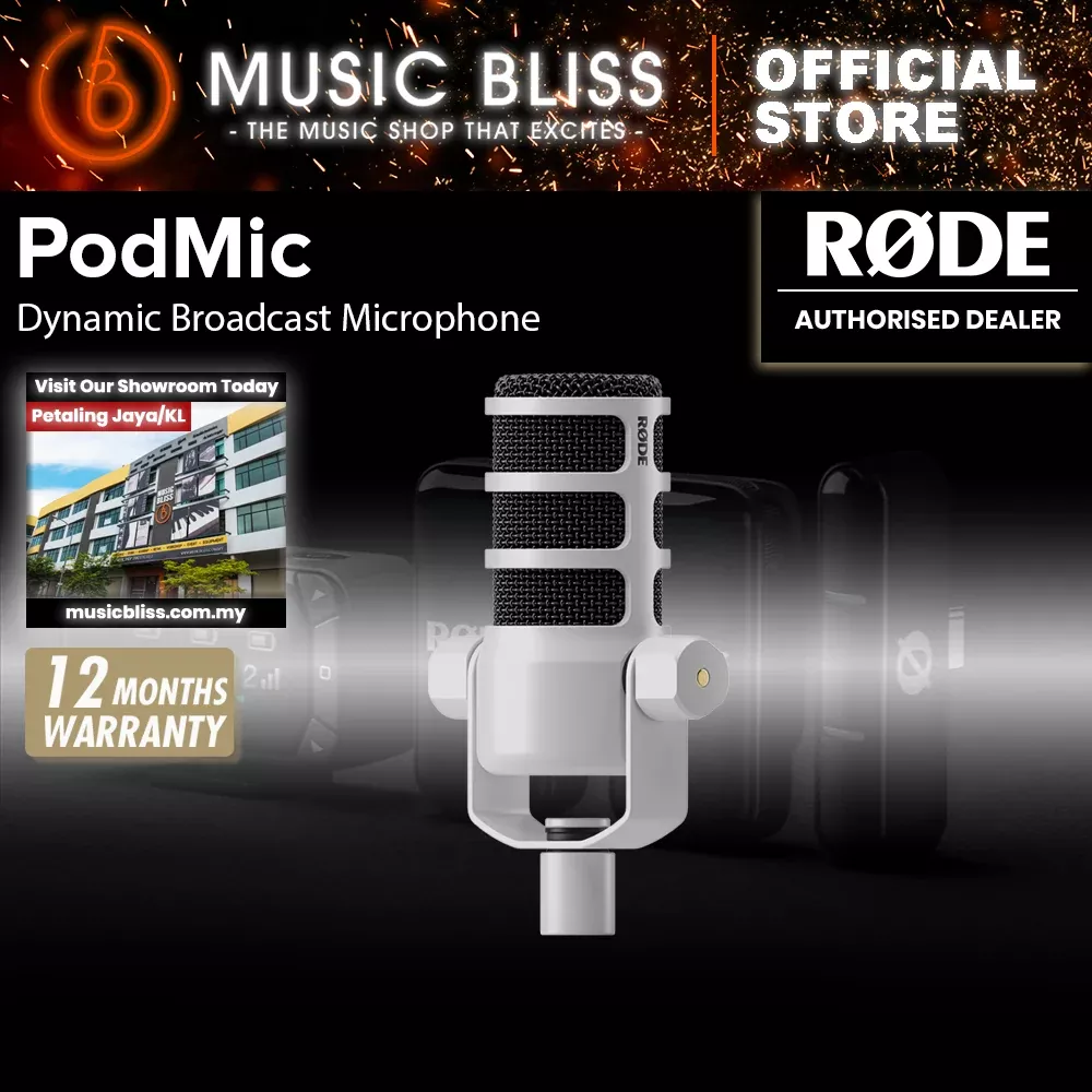 Rode PodMic Dynamic Broadcast Microphone – White [2 Years Warranty]