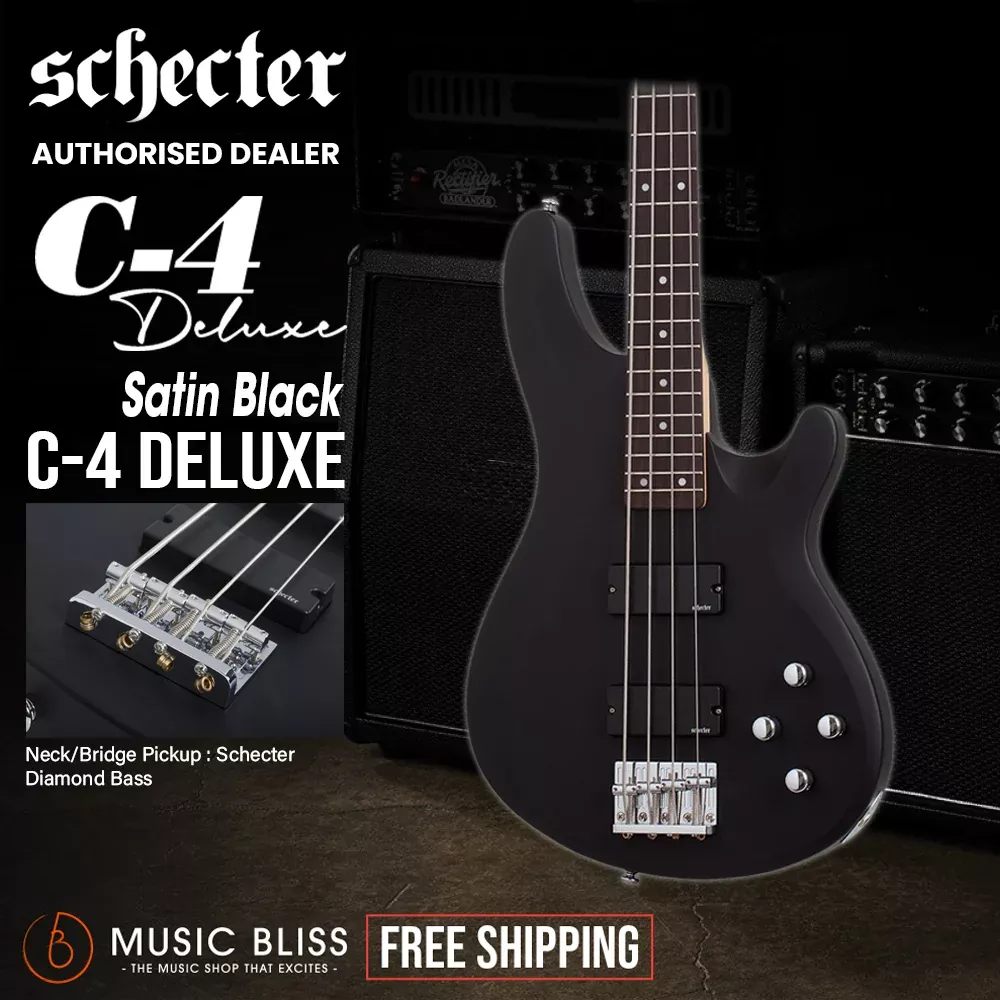 Schecter C-4 Deluxe Electric Bass Guitar – Satin Black