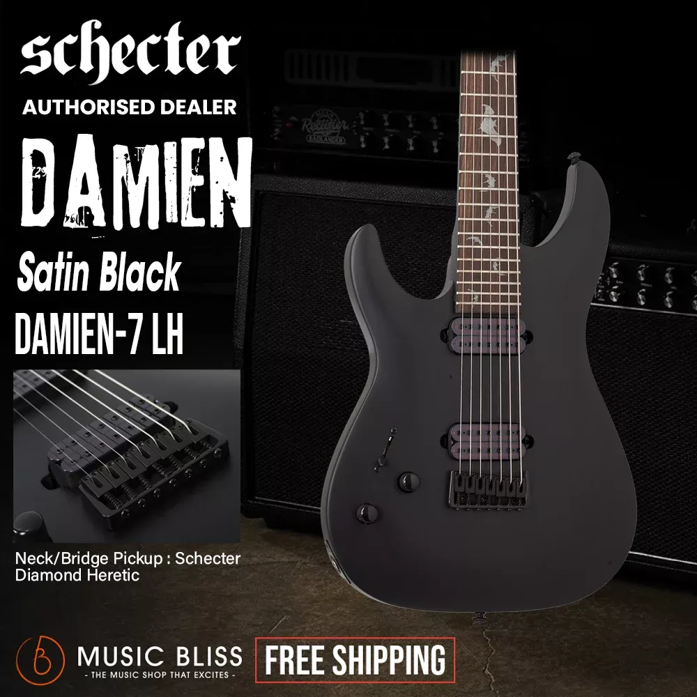 Schecter Damien-7 Left-Handed Electric Guitar - Satin Black