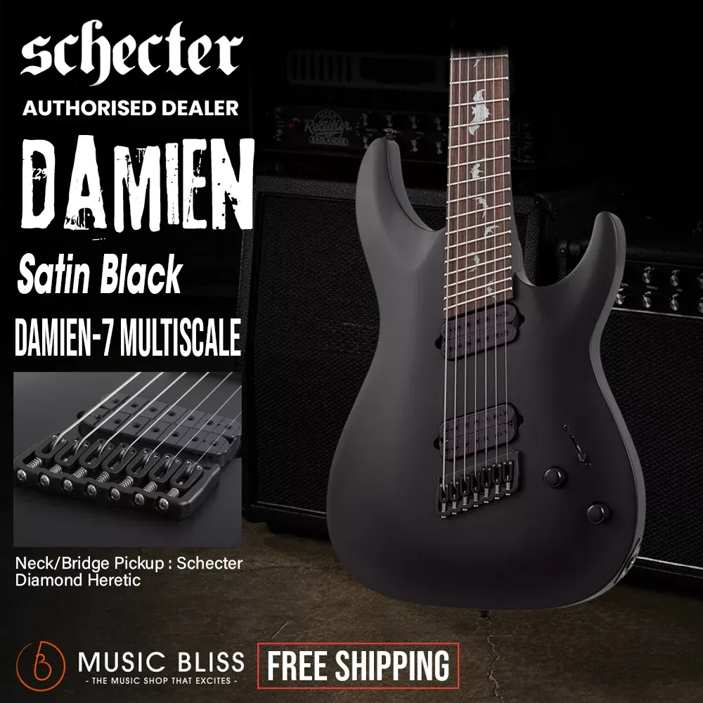 Schecter Damien-7 MS Electric Guitar - Satin Black