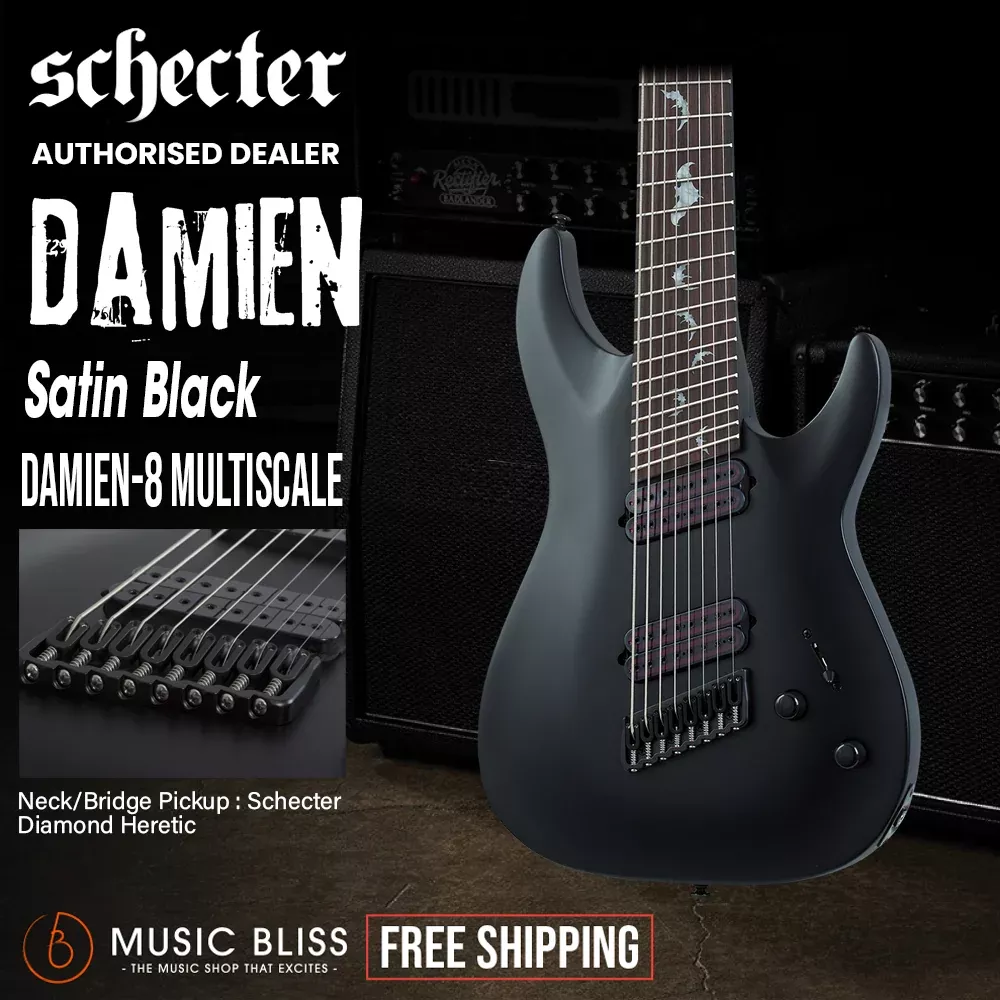 Schecter Damien-8 MS Electric Guitar - Satin Black