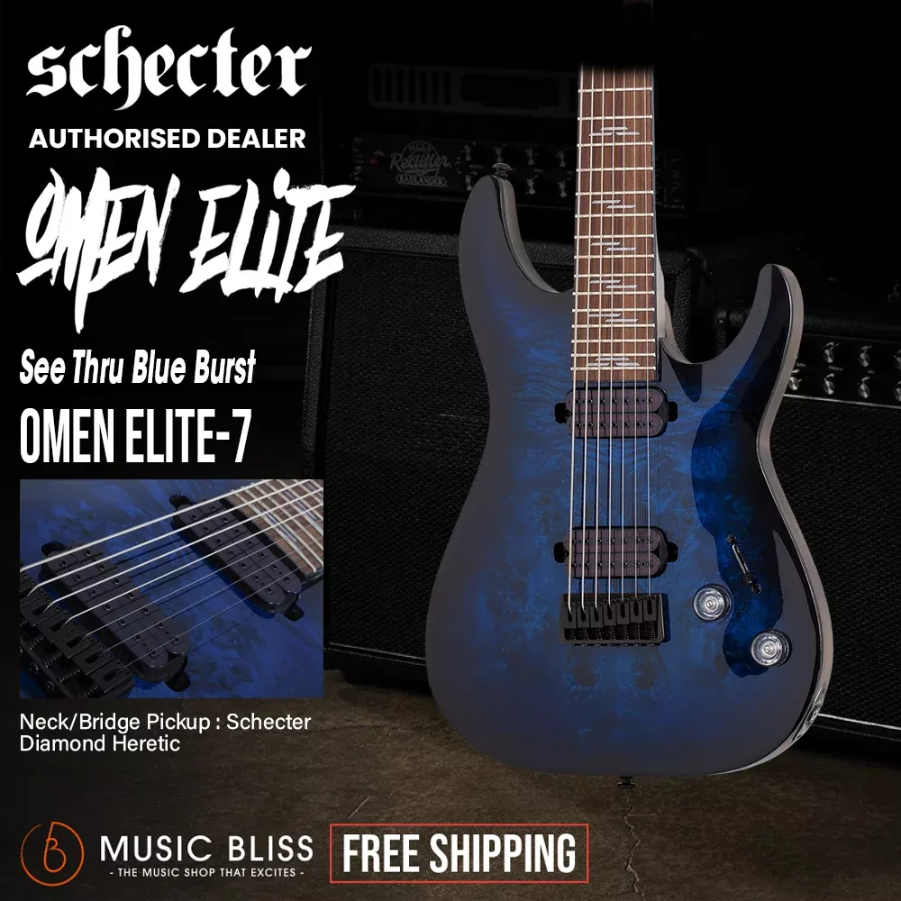 Schecter Omen Elite-7 Electric Guitar - See-Thru Blue Burst