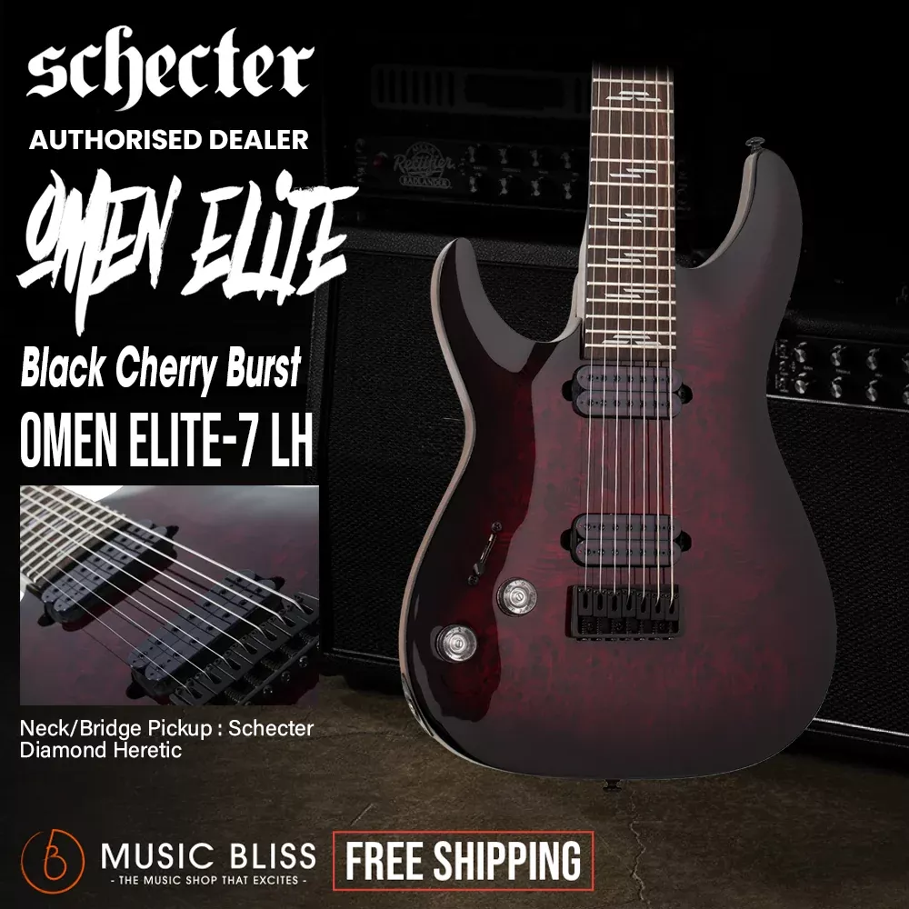 Schecter Omen Elite-7 Left-Handed Electric Guitar - Black Cherry Burst