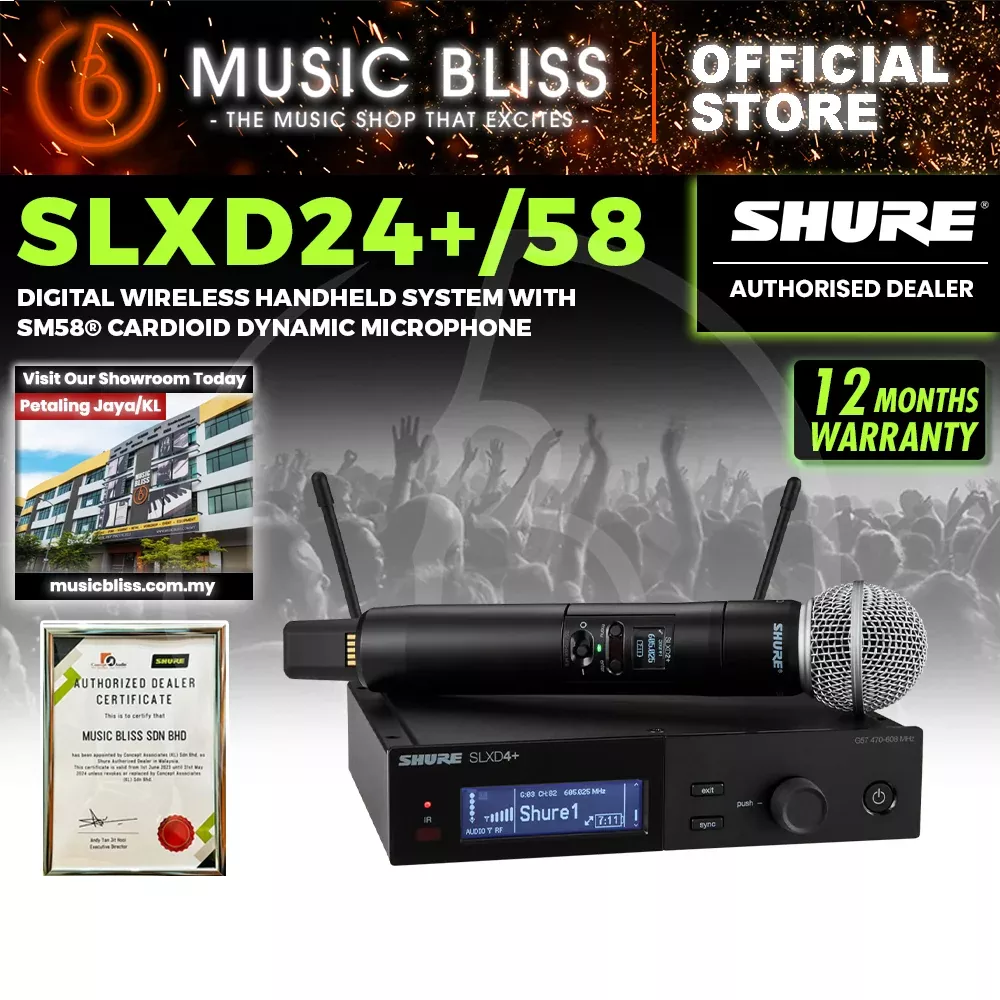 Shure SLXD24+/SM58 Digital Wireless Handheld System with SM58 Cardioid Dynamic Microphone – G66