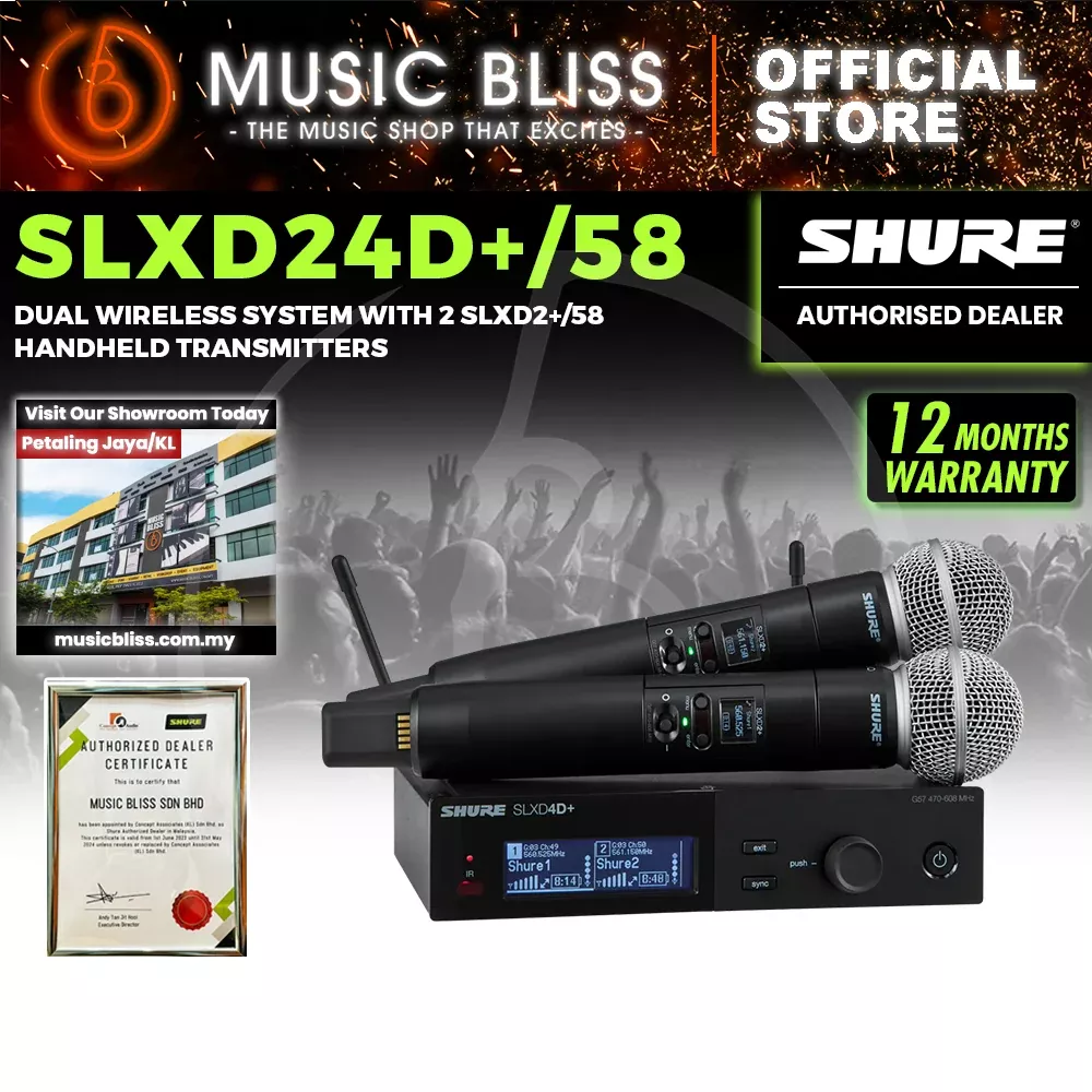 Shure SLXD24D+/SM58 Dual Wireless System with 2 SLXD2+/58 Handheld Transmitters – G66