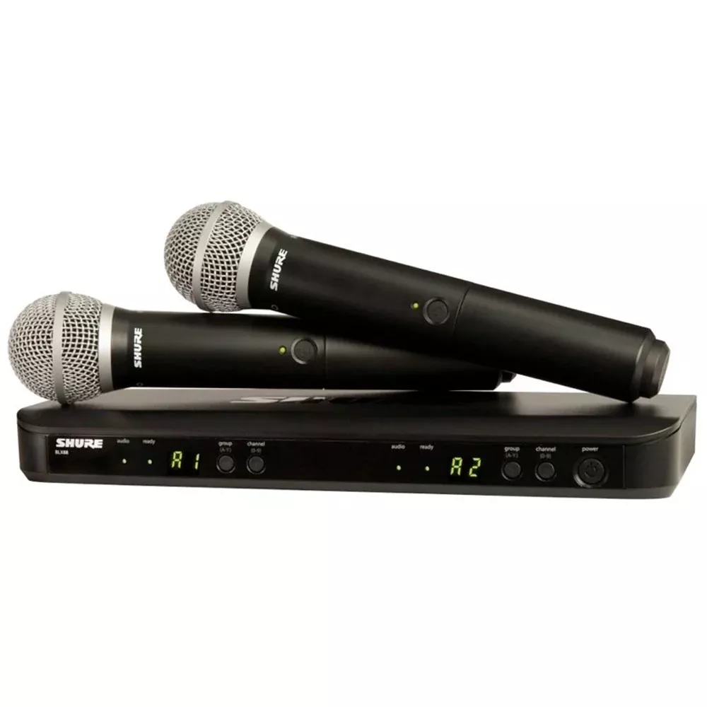 Shure Wireless Dual Handheld System 2 x BLX2PG58 Mic & BLX88 RX Auto Setup 614-638MHz
