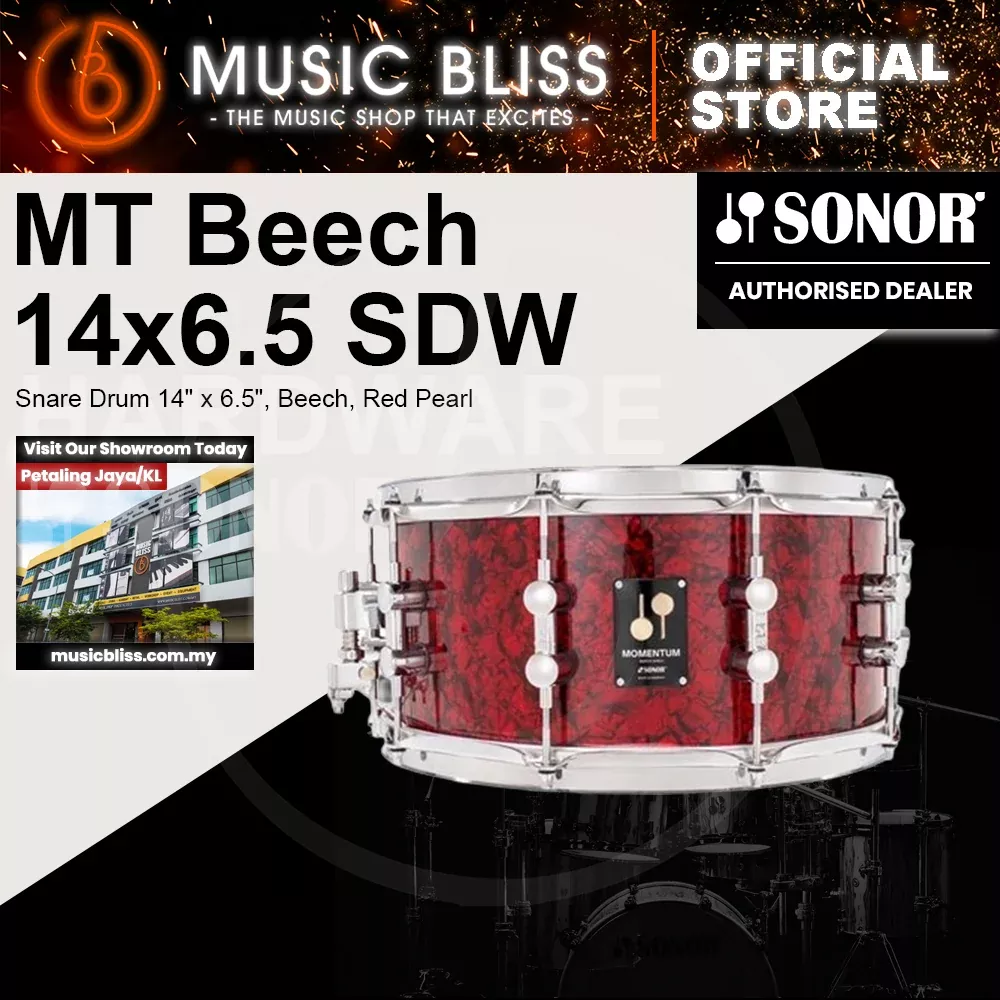 Sonor Momentum Snare Drum 14″ x 6.5″, Beech, Red Pearl Wrap