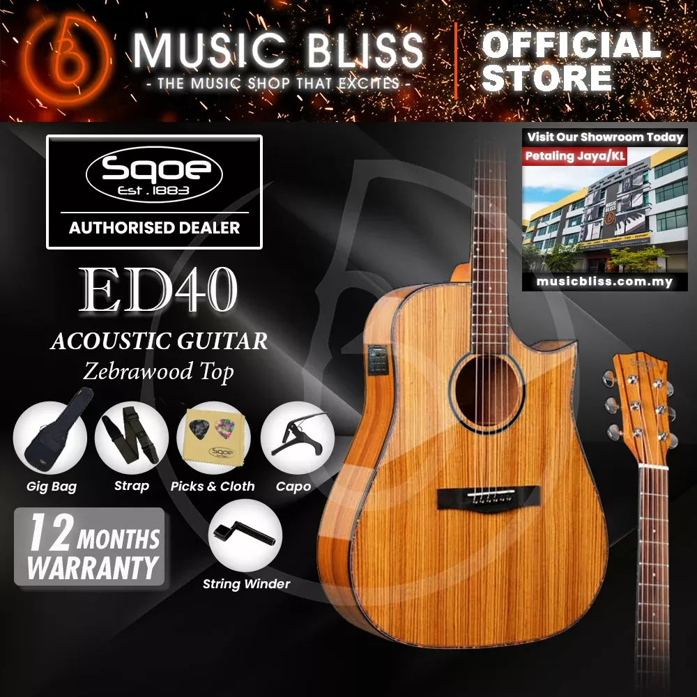 SQOE ED40 EQ Dreadnaught Acoustic Guitar