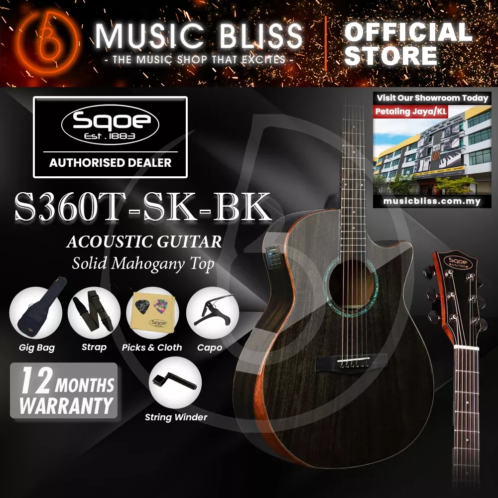 SQOE S360TBKEQ Solid Top Acoustic Electric Guitar – Black