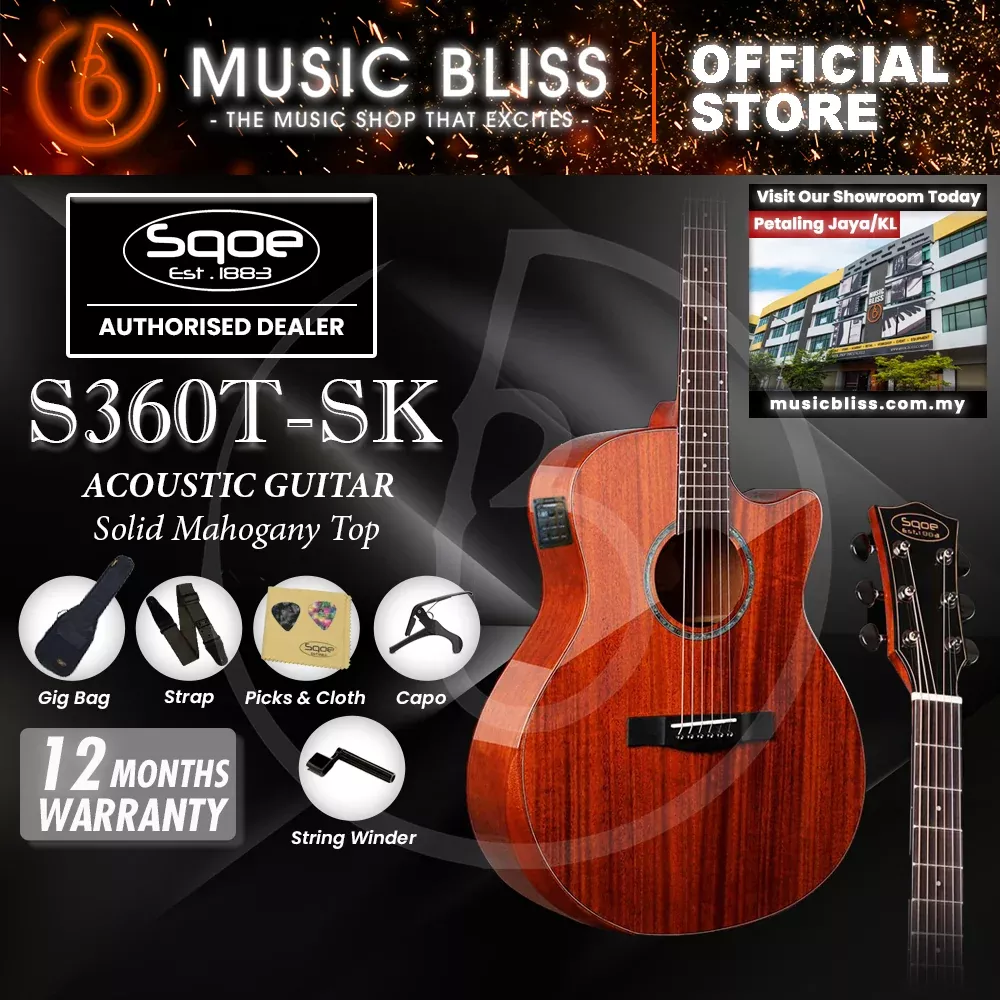 SQOE S360TSKEQ Solid Top Acoustic Electric Guitar