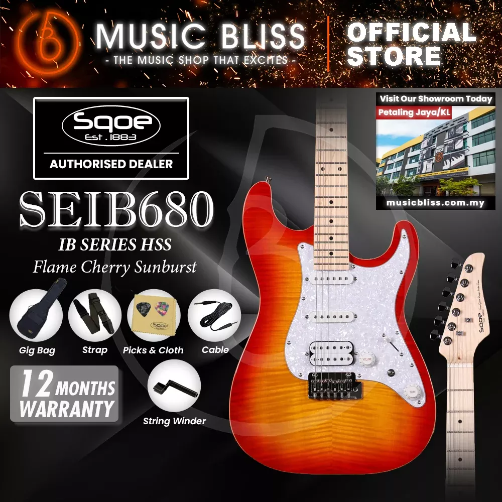 SQOE SEIB680 IB Series HSS Electric Guitar – Flame Cherry Sunburst