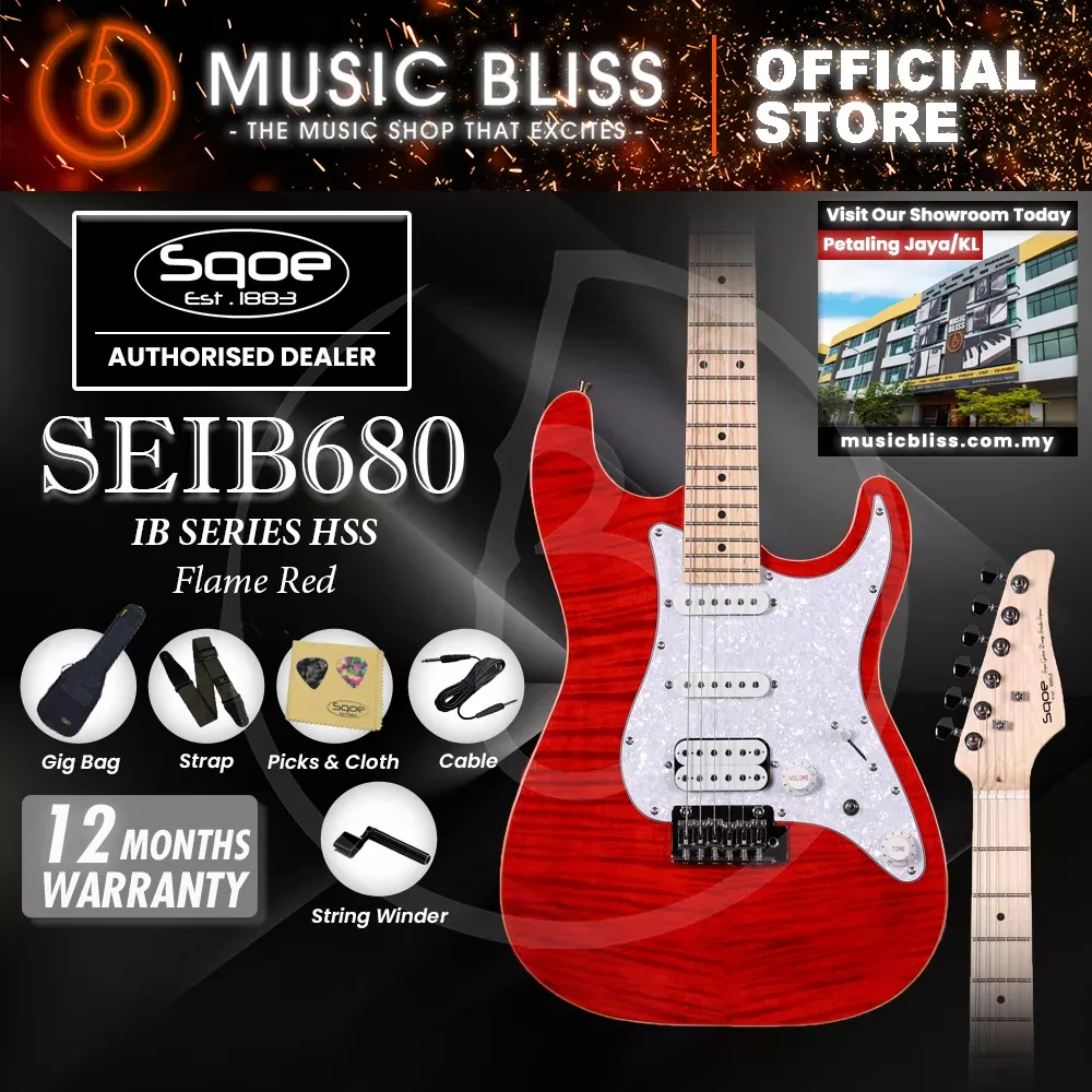 SQOE SEIB680 IB Series HSS Electric Guitar – Flame Red