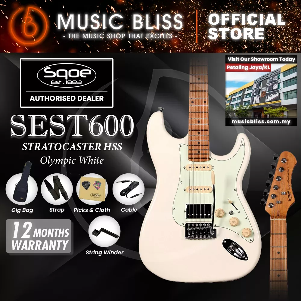 SQOE SEST600 ST Series HSS Electric Guitar – Olympic White (SEST-600)