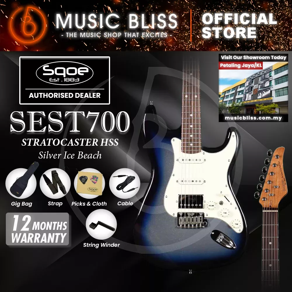 SQOE SEST700 ST Series Electric Guitar – Silver Ice Beach