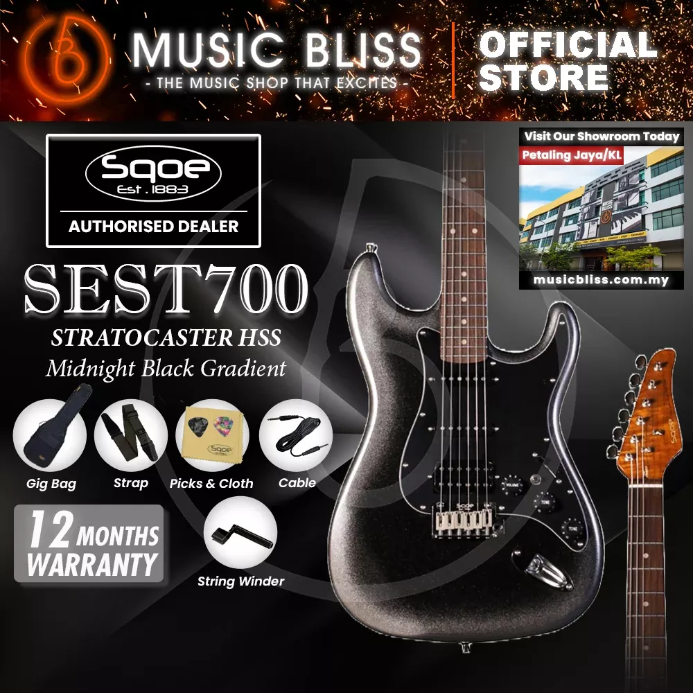 SQOE SEST700 ST Series HSS Electric Guitar – Midnight Black Gradient