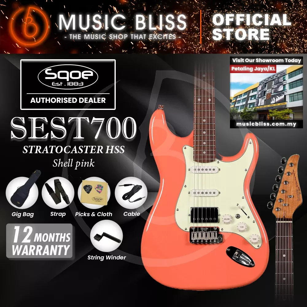 SQOE SEST700 ST Series HSS Electric Guitar – Shell pink