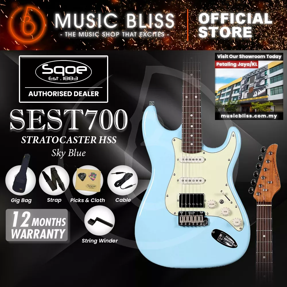 SQOE SEST700 ST Series HSS Electric Guitar – Sky Blue