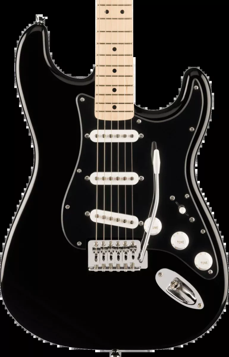 Squier FSR Squier Sonic Stratocaster, Maple Fingerboard, Black Pickguard in White Plastic Parts, Black