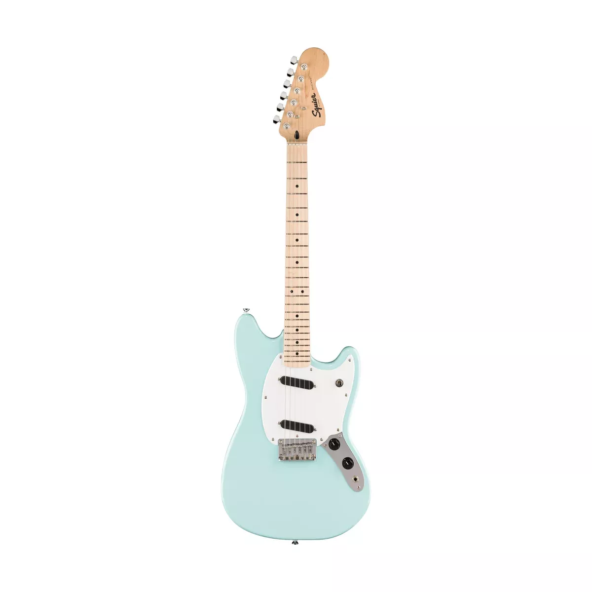 Squier Sonic Mustang Electric Guitar w/White Pickguard, Maple FB, Daphne Blue