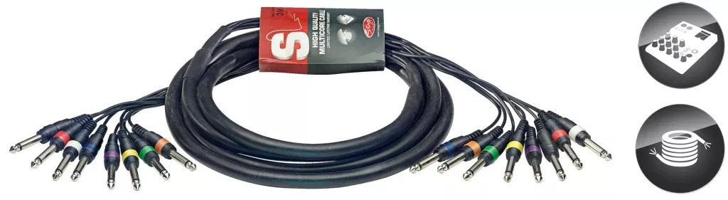 Stagg 3 m/10 ft. Multicore Cable – 8 x phone-plug/8 x phone-plug – SML3/8P8P E